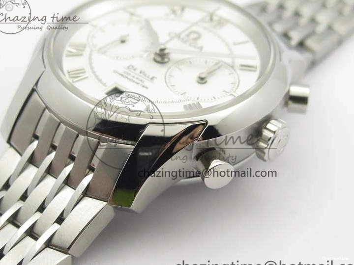 0409 HighQuality De Ville Chronograph SS OMF 1:1 Best Edition White Dial On SS Bracelet A 8151